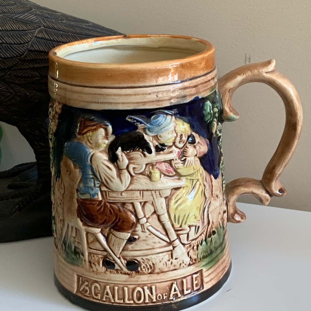 Vintage Majolica Beer Stein